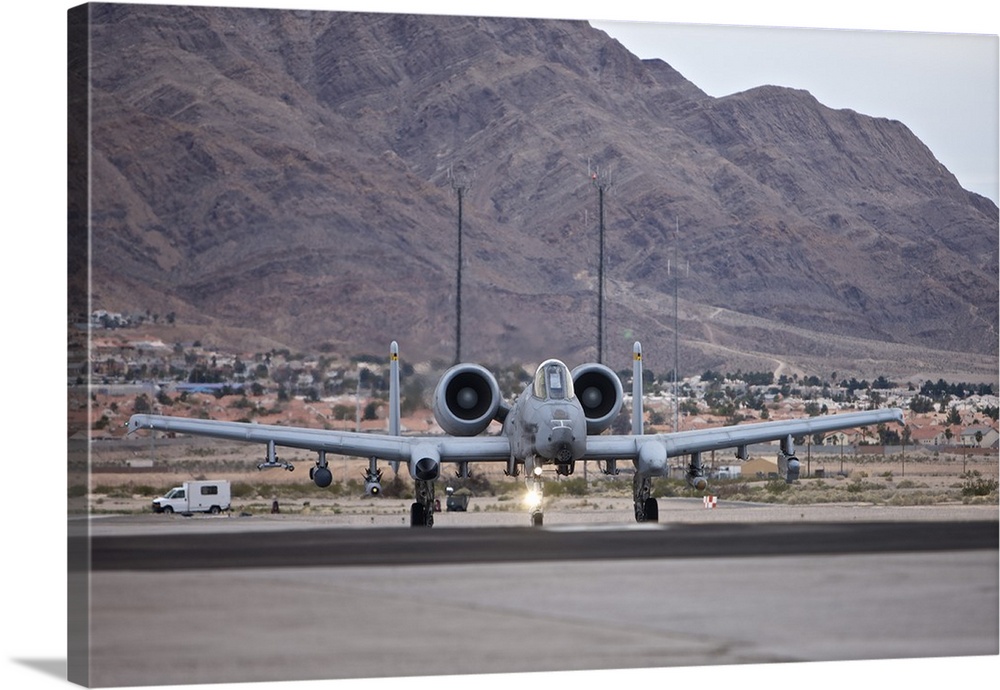 An A-10 Thunderbolt taxis to the runway at Nellis Air Force Base, Nevada, during the 2013 Red Flag Exercise.