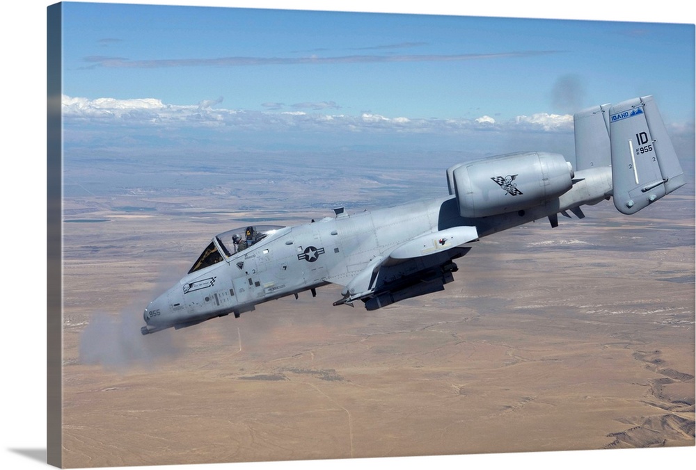 An A-10C Thunderbolt from the 190th Fighter Squadron fires its 30mm cannon during a training mission out of Boise, Idaho.
