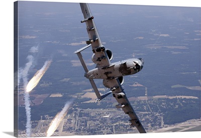 An A-10C Warthog Popping Flares While Breaking Away
