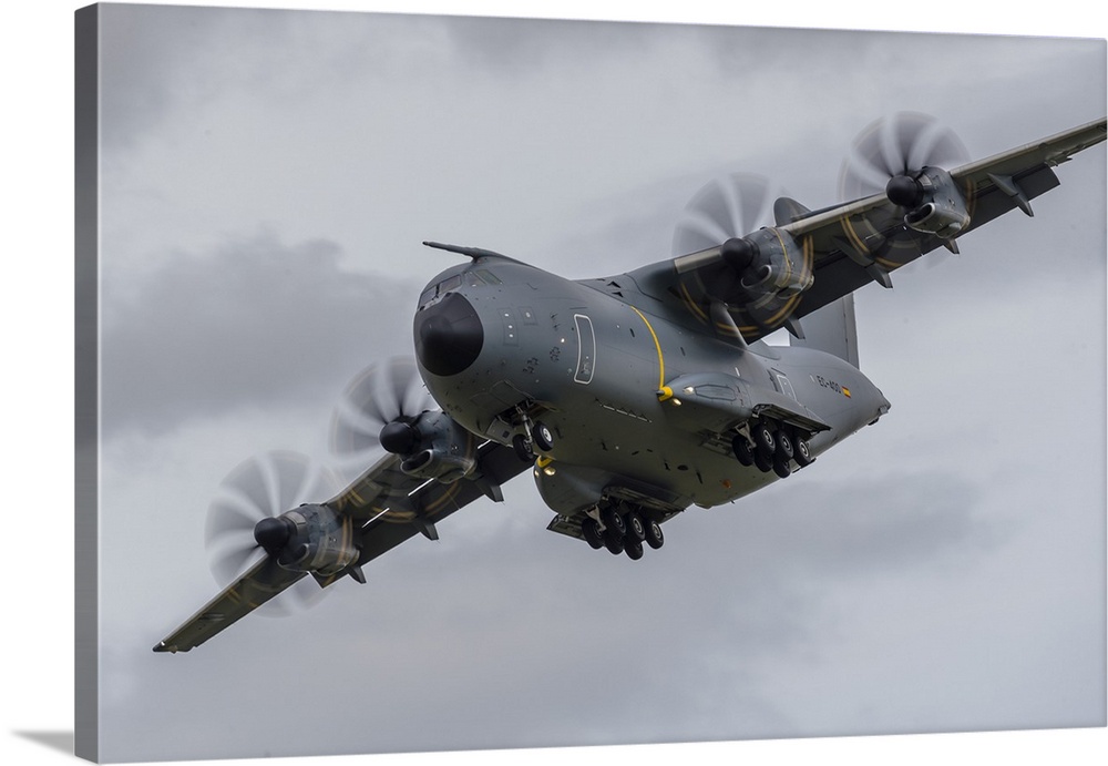 An A400M Atlas turns on to final approach at RAF Fairford in the United Kingdom.