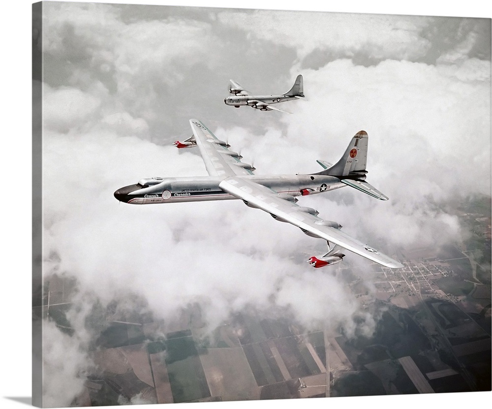 An aerial shot of the Convair NB-36H while flying over Fort Worth, Texas in 1955.