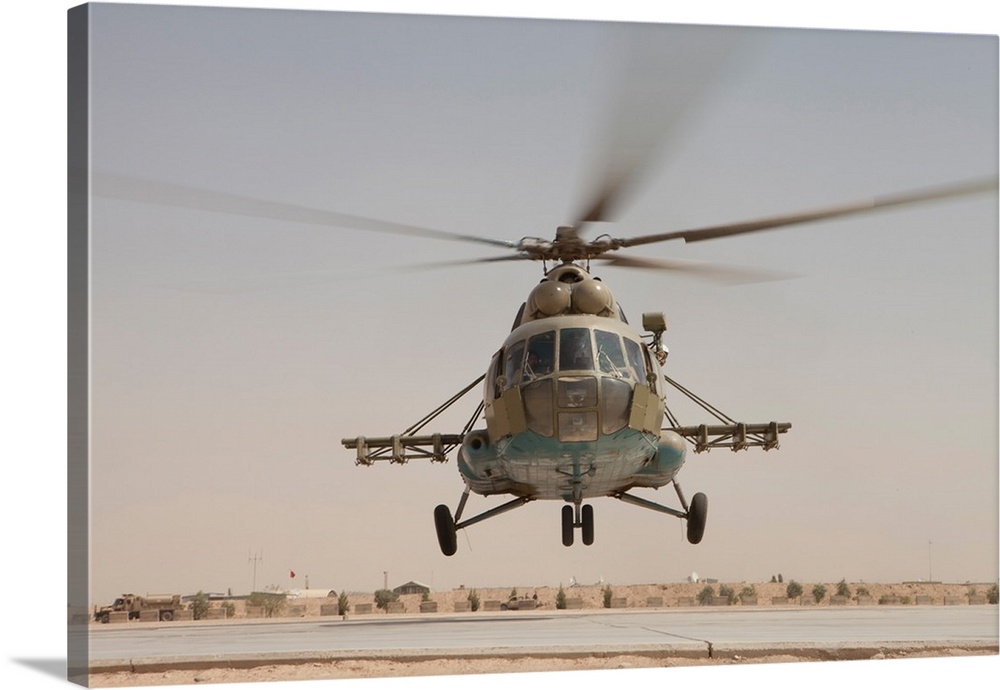 An Afghan Air Force Russian Mil MI-17 helicopter takes off from Camp Shorabak, Afghanistan.