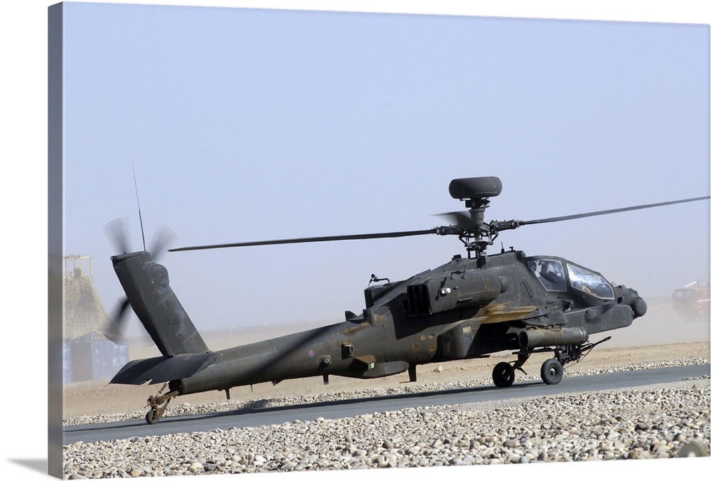 An Apache helicopter prepares for takeoff at Camp Bastion, Afghanistan.