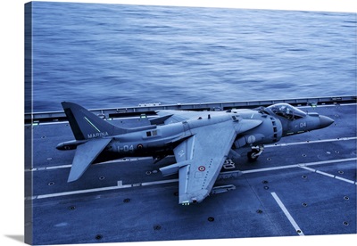 An AV-8B+ Harrier II Jet Aboard The Italian Navy Cavour Aircraft Carrier