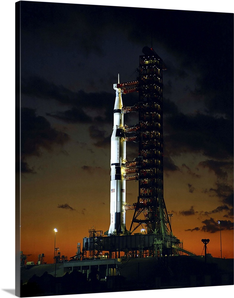 An early morning view of the Apollo 4 Saturn V rocket at the launch complex.