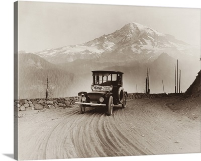 An Electric Car Produced For On A Promotional Tour, With Mt. Rainier In The Distance