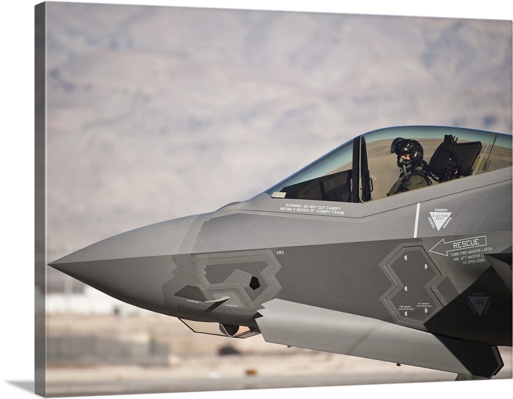An F-35A Lightning II taxiing at Nellis Air Force Base, Nevada.