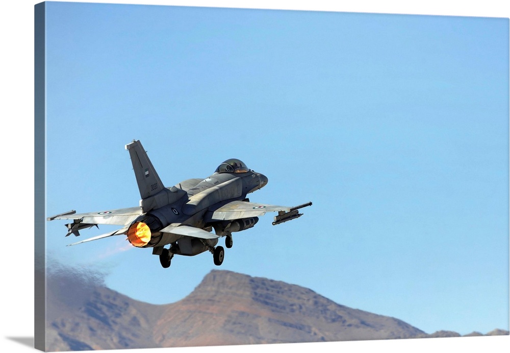An F16E from the United Arab Emirates taking off at Nellis Air Force Base Nevada