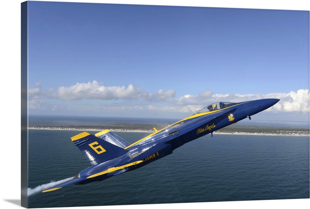 An F/A-18 Hornet from the Blue Angels during a training flight.