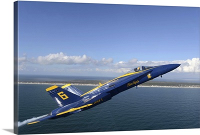 An F/A-18 Hornet from the Blue Angels during a training flight
