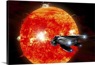 An Ion Drive Powered Exploration Spaceship Approaches A Violent, New Red Star