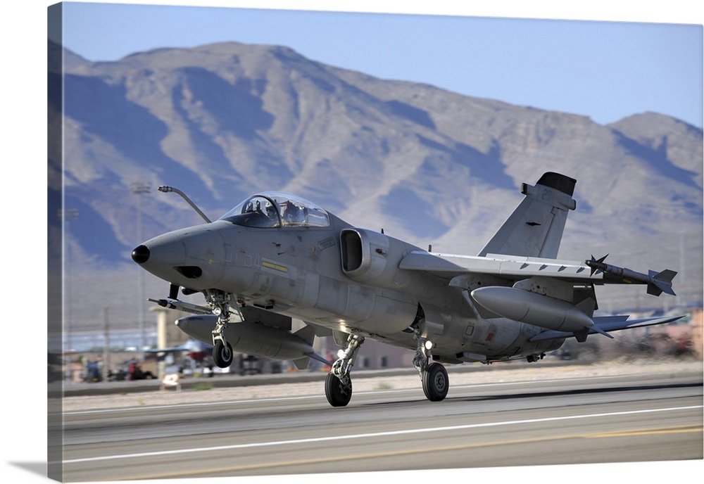 An Italian Air Force AMX fighter landing at Nellis Air Force Base in Nevada.