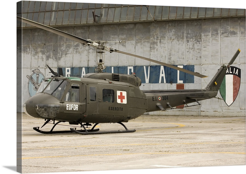 An Italian Army AB205A-1 helicopter at Camp Rajlovac in Bosnia-Herzegovina.