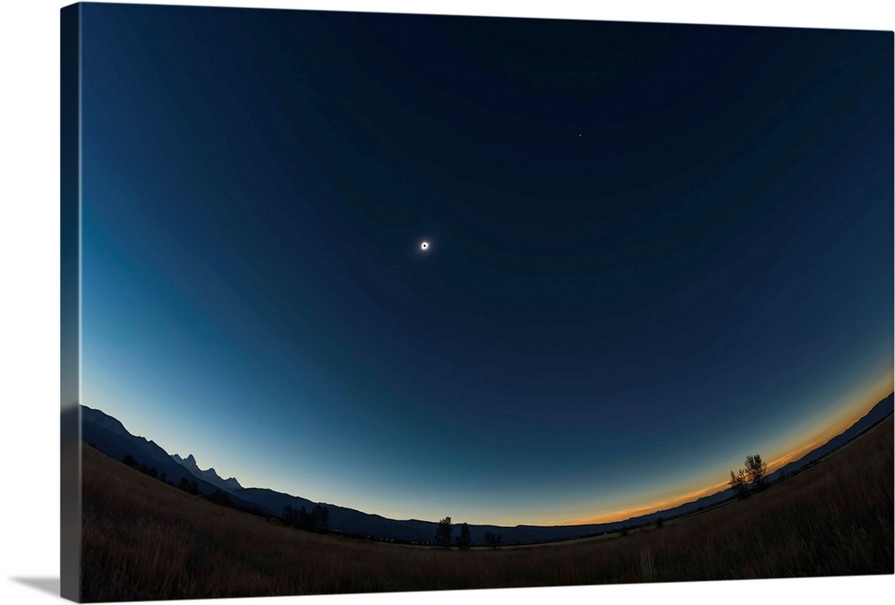 An ultra-wide angle view of the total eclipse sky from the Teton Valley, Idaho.