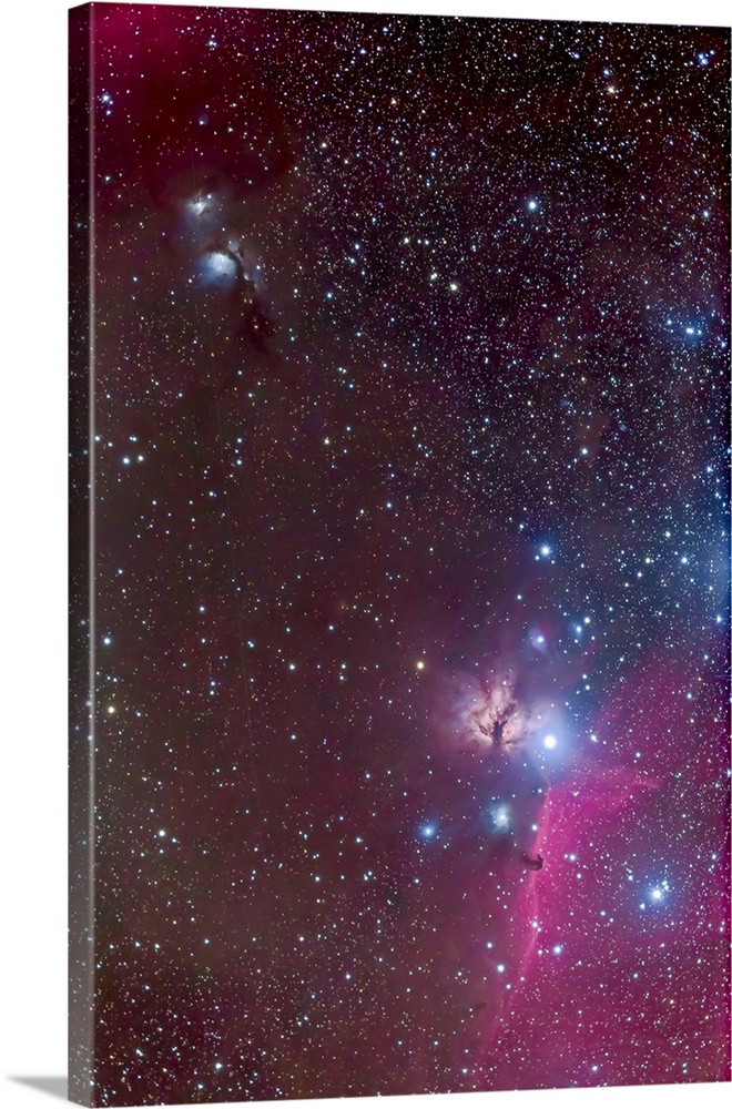 The area around the Belt of Orion, with the Horsehead and Flame Nebulae at bottom flanking the bright star Zeta Orionis, a...