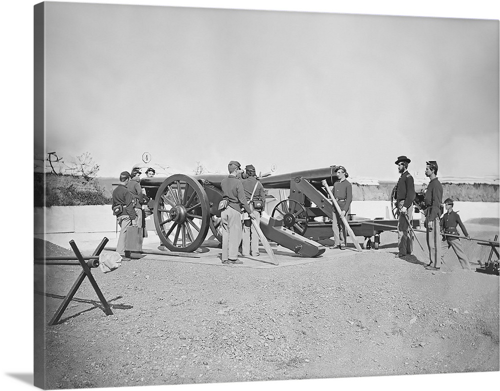 Artillery drill in fort during the American Civil War.