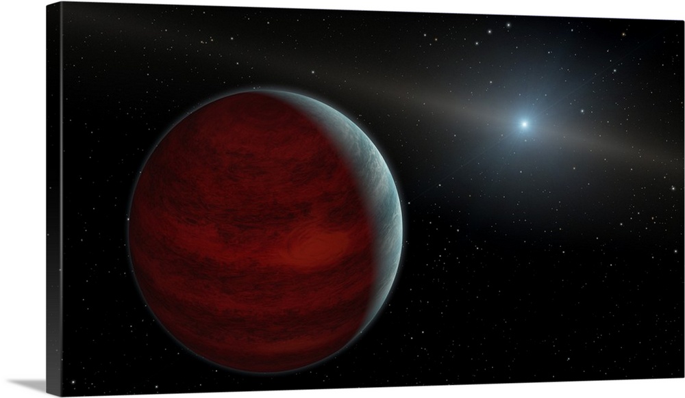 Artist concept of a gas giant planet around a white dwarf star.
