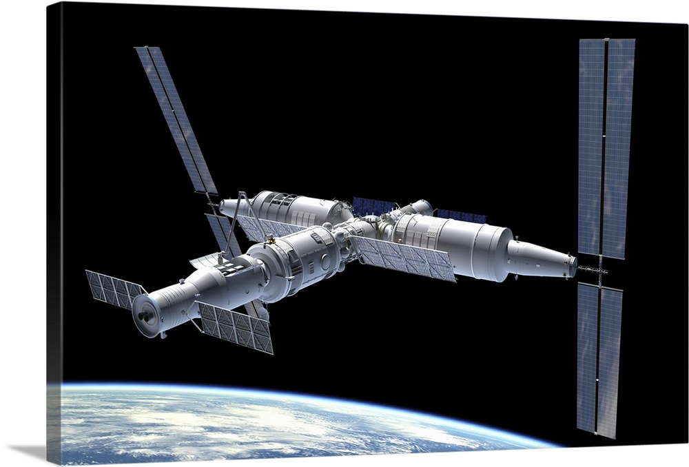 Artist's concept of the Chinese space station Tiangon-3 in orbit.