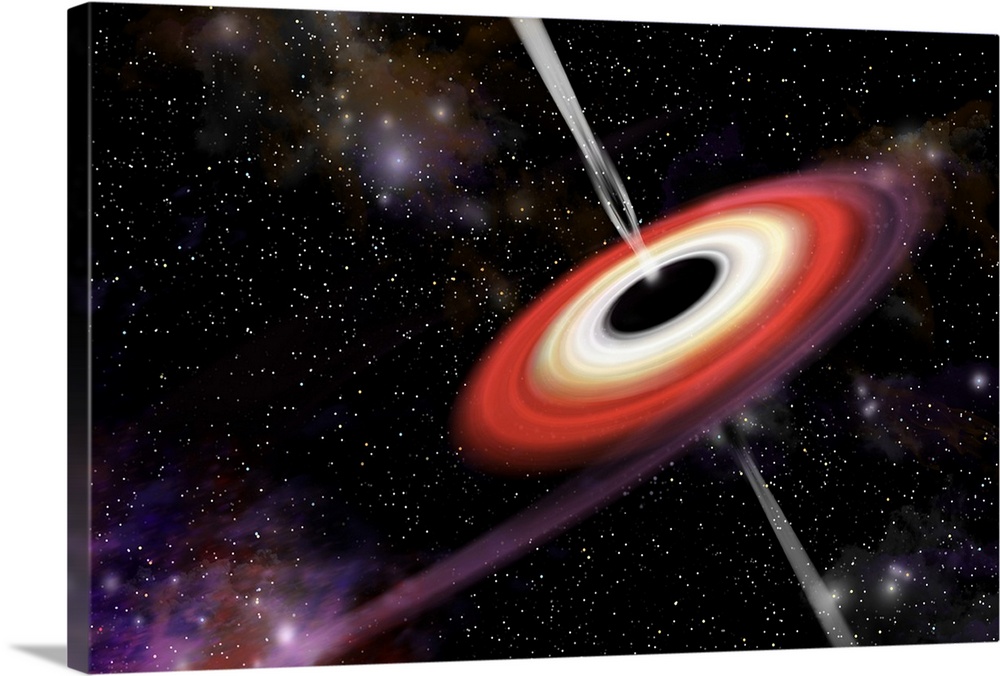 Artist's depiction of a black hole and it's accretion disk in interstellar space.