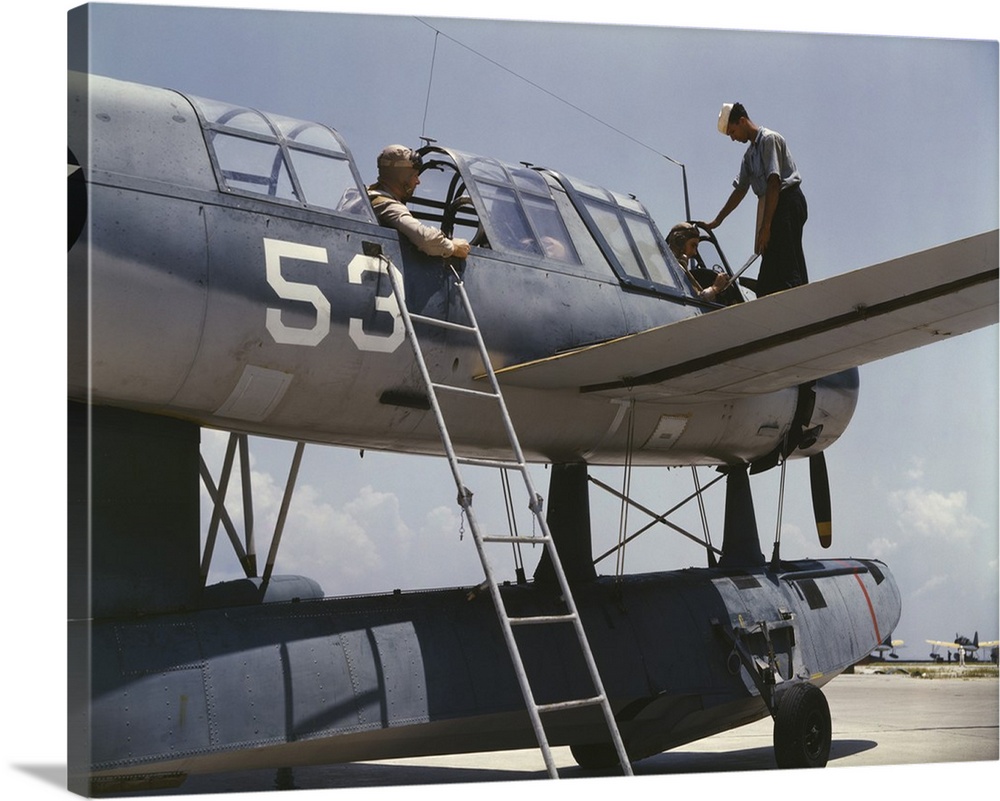 August 1942 - Aviation cadets in training on a seaplane at the Naval Air Base, Corpus Christi, Texas.