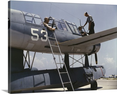 August 1942 - Aviation cadets in training on a seaplane at the Naval Air Base