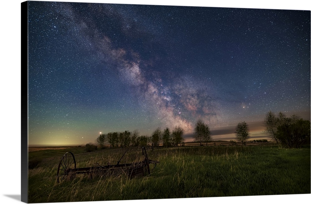 The late-night spring Milky Way from a rural backyard in Alberta, Canada, with the waxing moon just setting and lighting t...