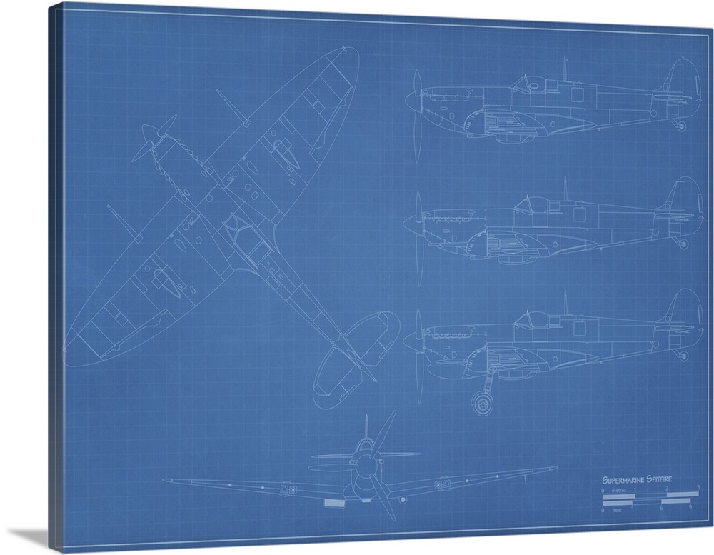 Blueprint of a Supermarine Spitfire fighter plane.