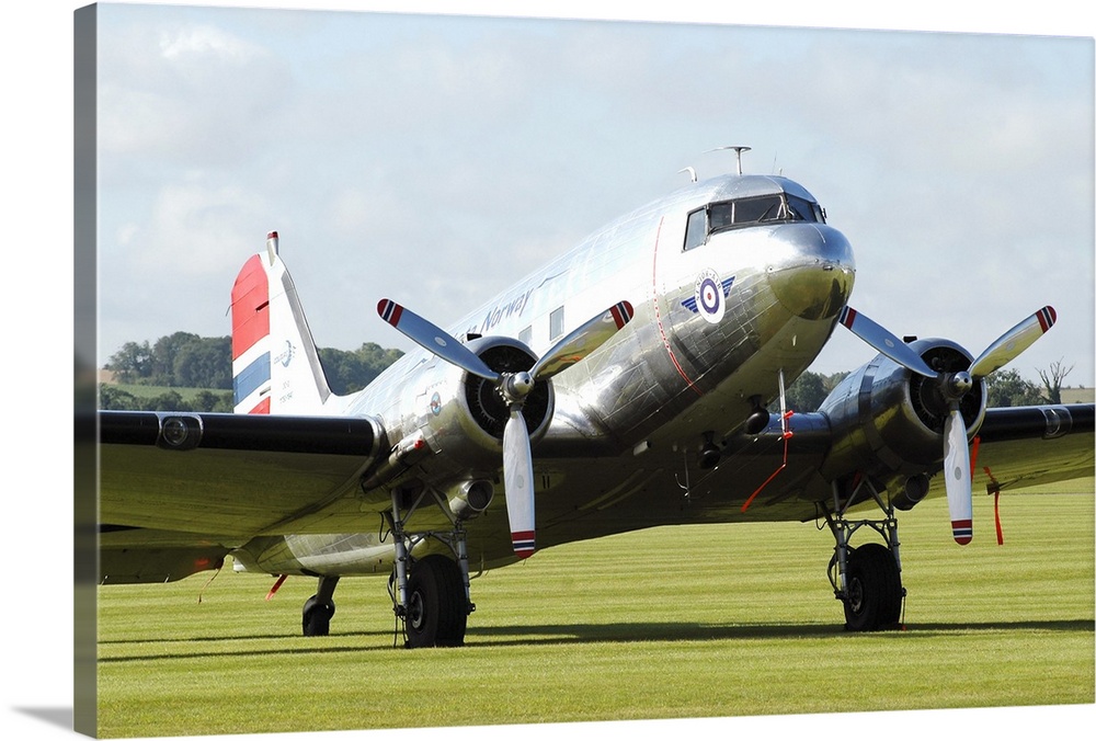 Douglas C-47 Dakota in Norwegian colours taken on the airport at Duxford, England.