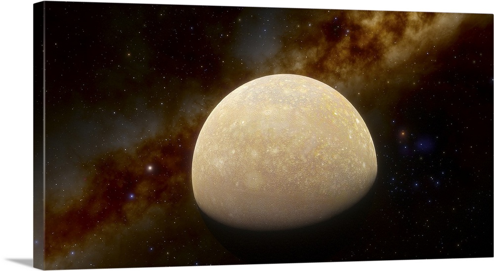 Callisto, the second largest moon of Jupiter. Callisto is one of the moons that orbit the planet Jupiter.