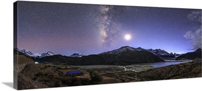 Celestial sky with Milky Way galaxy above Laigu Glacier in Tibet
