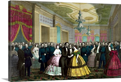 Civil War era color print of President Abraham Lincoln and wife at their last reception