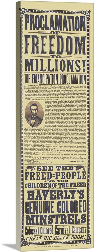 Civil War history print of a flyer with the Emancipation Proclamation.