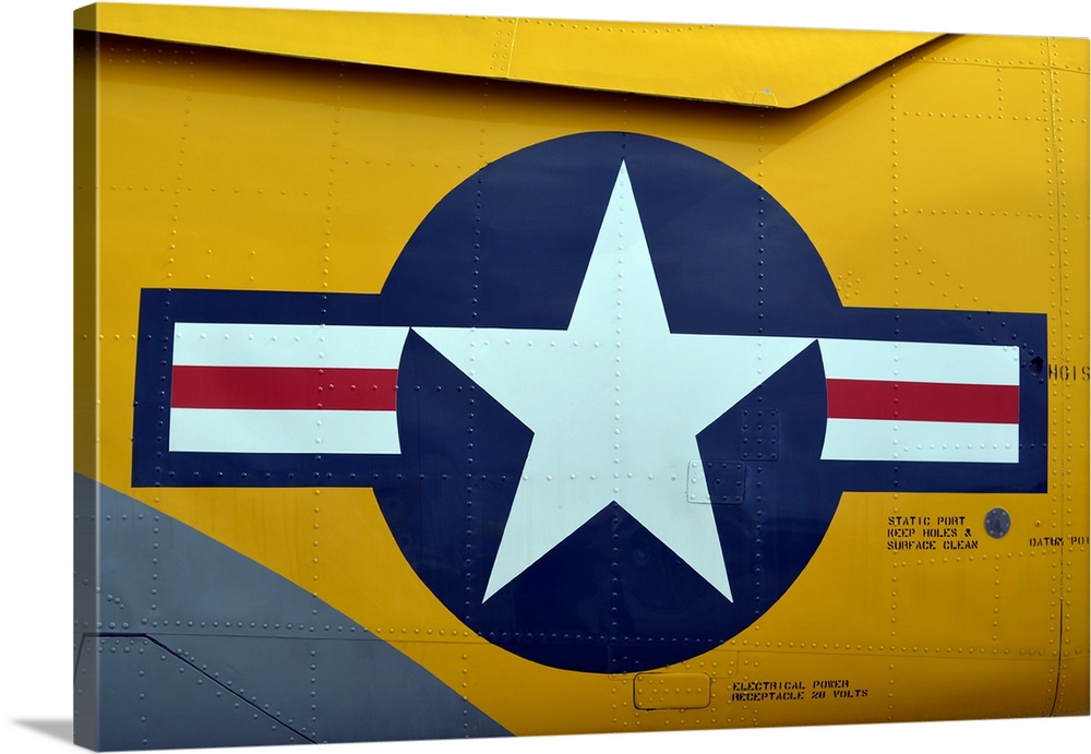 Close-up view of the aircraft insignia on an old-fashion warbird.