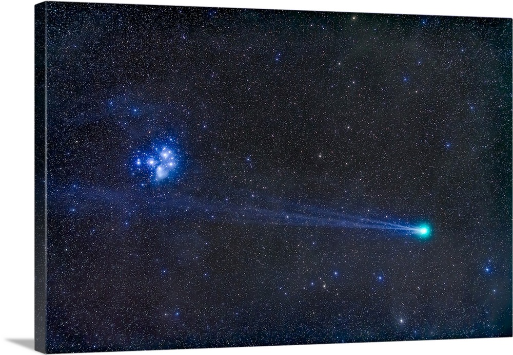 January 18, 2015 - Comey Lovejoy (C/2014 Q2) nearest the Pleiades star cluster, Messier 45, with its blue ion tail almost ...