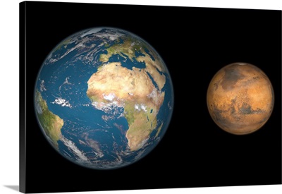 Comparing the size of Mars with that of the Earth