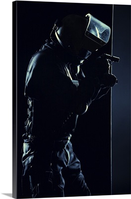 Contour Shot Of Spec Ops Soldier On Black Background