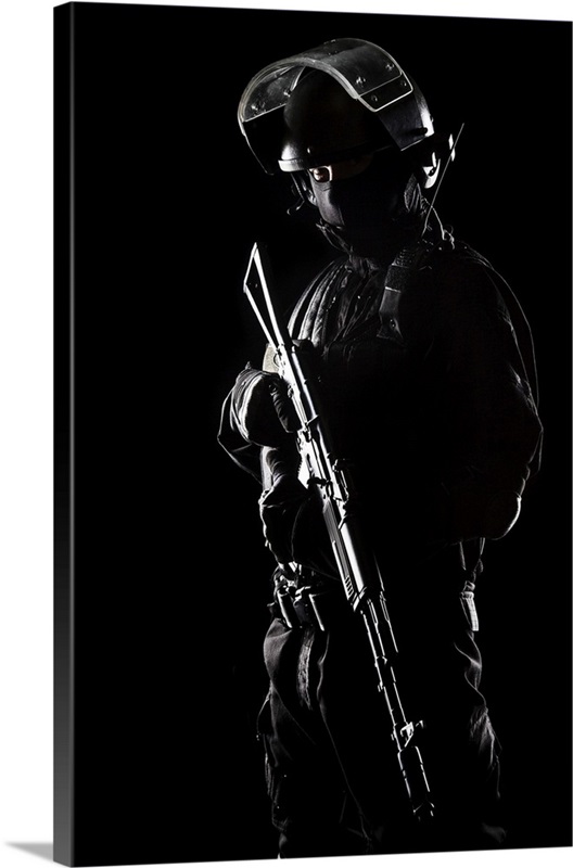 Contour Shot Of Spec Ops Soldier On Black Background Wall Art, Canvas ...