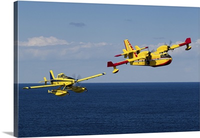 Croatian Air Force AT-802 And CL-415 Firefighting Aircraft Flying In Formation, Croatia
