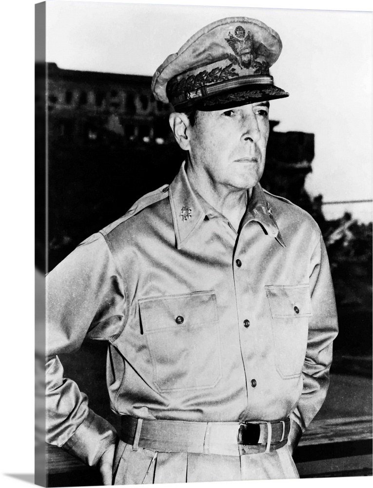 Digitally restored vector photo of Douglas MacArthur. MacArthur was a highly decorated career soldier. He fought bravely d...