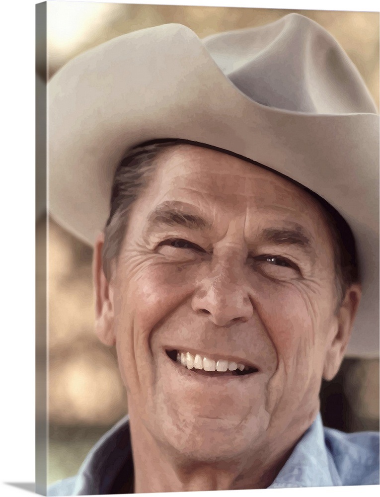 Digitally restored vector portrait of President Ronald Reagan wearing a