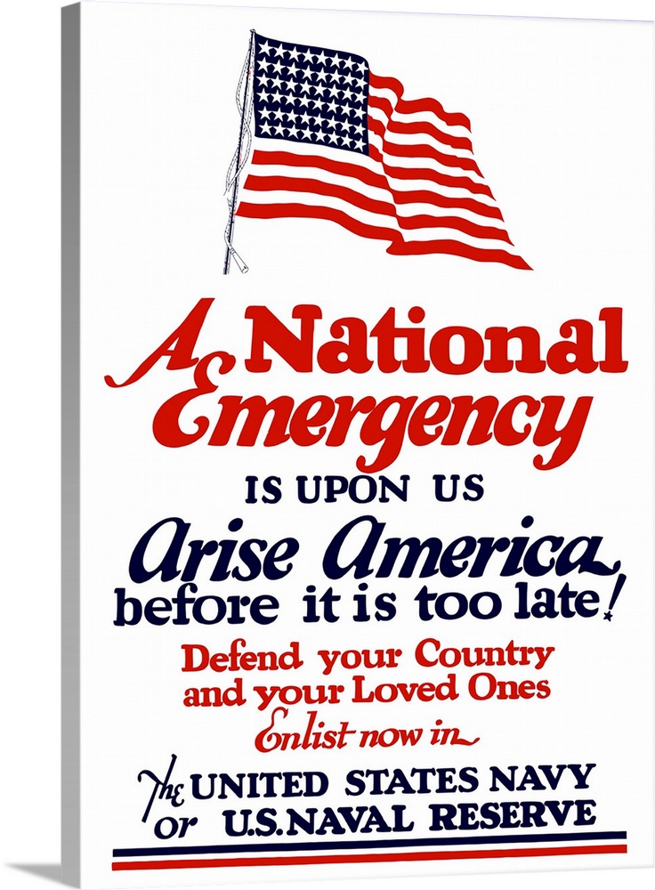 Digitally restored vector war propaganda poster. This vintage World War II poster features a waving American flag. It decl...