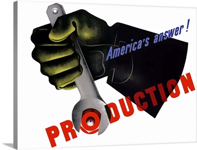 Digitally restored vector war propaganda poster. America's Answer! Production