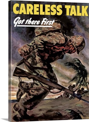 Digitally restored vector war propaganda poster. Careless Talk Got There First