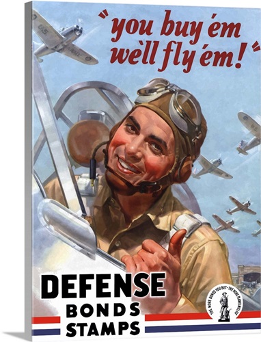 Digitally Restored Vector War Propaganda Poster. Till We Meet Again, Buy War Bonds | Large Solid-Faced Canvas Wall Art Print | Great Big Canvas