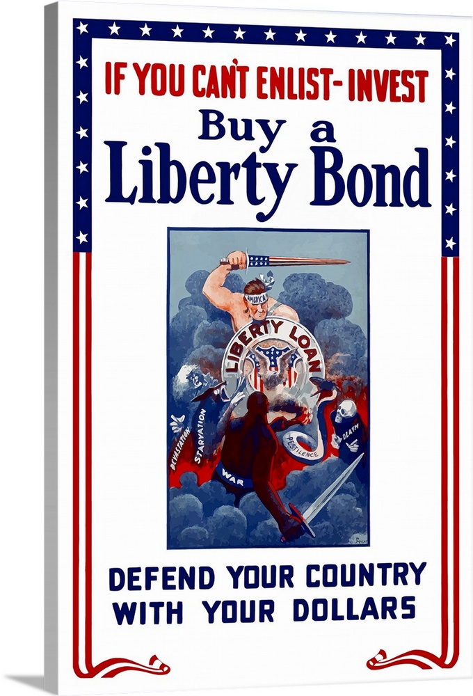 Digitally restored vector war propaganda poster. This vintage World War Two poster features a swordsman representing a lib...