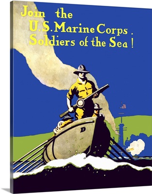 Digitally restored vector war propaganda poster.  Join The US Marines Corps.
