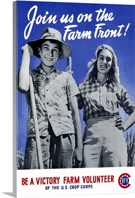 Digitally restored vector war propaganda poster. Join us on the farm front!