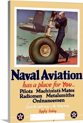 Digitally restored vector war propaganda poster. Naval Aviation has a place for you.