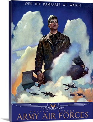 Digitally restored vector war propaganda poster. O'Er The Ramparts We Watch
