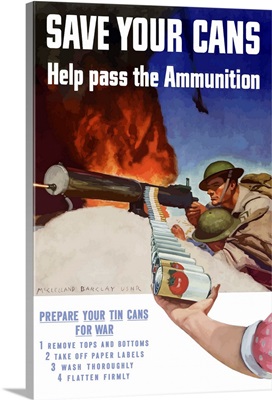 Digitally restored vector war propaganda poster.  Save Your Cans